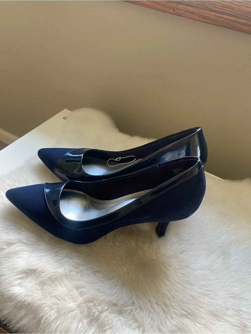 comfort plus by Predictions Navy Pointed-Toe Patent & Suede Pumps